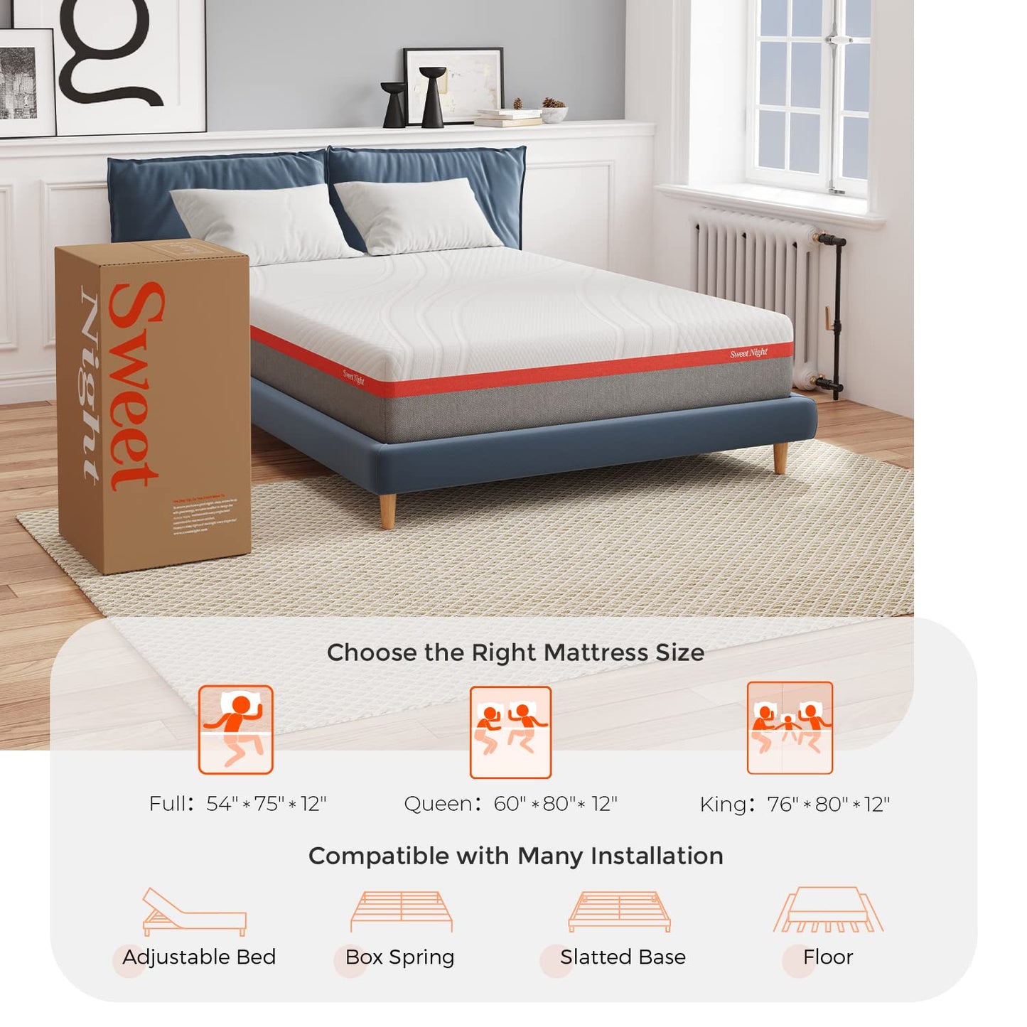 Sweetnight 12 Inch Queen Gel Memory Foam Mattress, Cool Sleep & Pressure Relief, Plush Mattress with Motion Isolation, Clarity