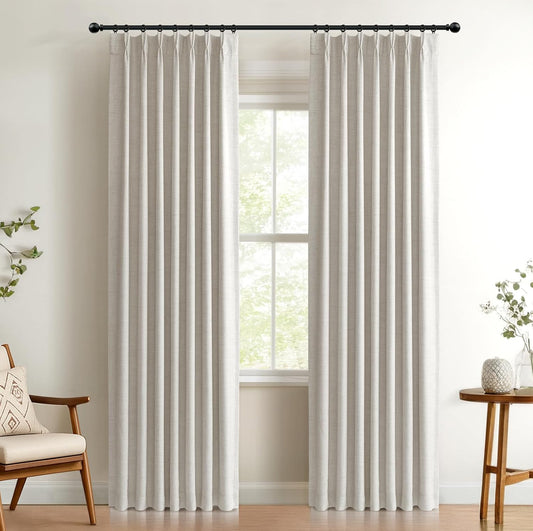 Skiennix 100% Blackout Curtains - Textured Pinch Pleated Drapes, 84" Long, Beige, 2 Panels Set