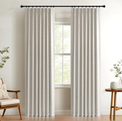 100% Blackout Shield Linen Look Textured Pinch Pleated Curtains Blackout Drapes 84 Inch Long 2 Panels Set, Faux Linen Blackout Curtains for Bedroom & Living Room, 40" W x 84" L, Beige