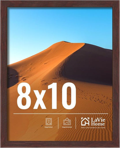 LaVie Home 8x10 Picture Frame - Classic Brown Wall Display Frame with HD Plexiglas | Vertical & Horizontal Use