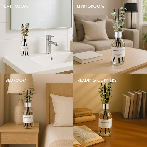 Clesh Eucalyptus Reed Diffuser Set - 6.7 oz Home Fragrance with Sticks | Elegant Bathroom Decor