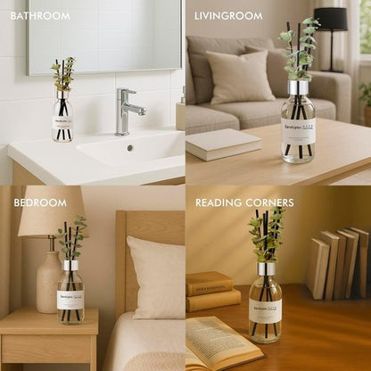 Clesh Eucalyptus Reed Diffuser Set - 6.7 oz Home Fragrance with Sticks | Elegant Bathroom Decor