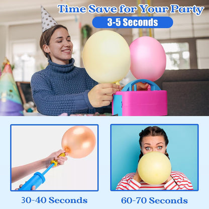 Voircoloria Electric Balloon Pump - Portable Dual Nozzle Inflator with Tying Tools | 110V 600W for Parties