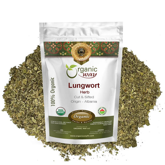 Organic Way Lungwort Dried Leaves (Pulmonaria Officinalis) Cut & Sifted - Herbal Tea | Organic & Kosher Certified | Raw, Vegan, Non GMO & Gluten Free | USDA Certified | Origin - Albania (2 Ounce)