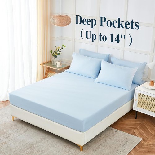 ILAVANDE Queen Sheets Set - Luxury 1800 Series Microfiber - Super Soft & Wrinkle Free - Baby Blue, 6 Pieces