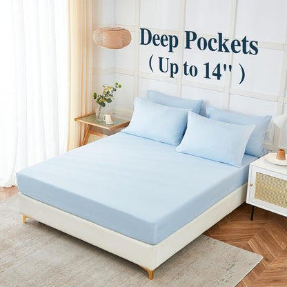 ILAVANDE Queen Sheets Set - Luxury 1800 Series Microfiber - Super Soft & Wrinkle Free - Baby Blue, 6 Pieces