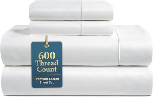 **LANE LINEN King Size Sheet Set - 600 Thread Count 100% Cotton, Naturally Cool & Durable - White**