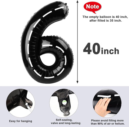 Number 6 Balloon - 40 Inch Black Birthday Decoration for 6th Birthday Celebrations
