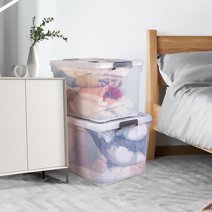 90 Quart Stackable Clear Storage Bins by [Brand Name] - Heavy-Duty Organizing Containers with Lids for Home & Office