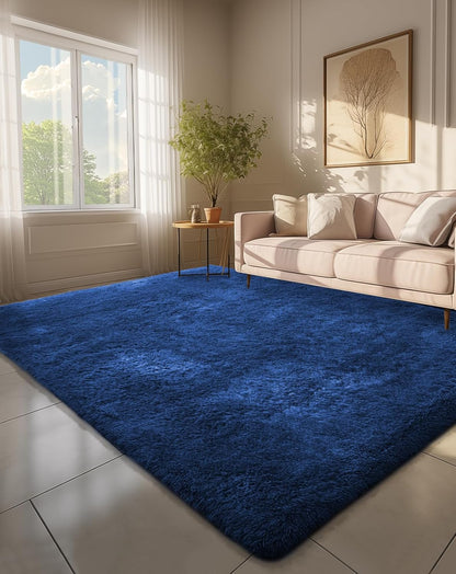 Ophanie Blue Area Rugs - Large Fluffy Shag Soft Carpet for Living Room & Bedroom | 6x9 Size