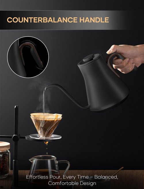 Electric Kettles, Cocinare Gooseneck Electric Kettle, ±1℉ Temperature Control, Stainless Steel Inner, Quick Heating, for Pour Over Coffee, Brew Tea, Boil Hot Water, 0.9L (Wood)