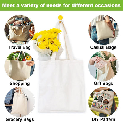 Skiennix Canvas Tote Bag - Set of 4 Reusable Cotton Grocery Bags with Handles for Crafts & Gifts