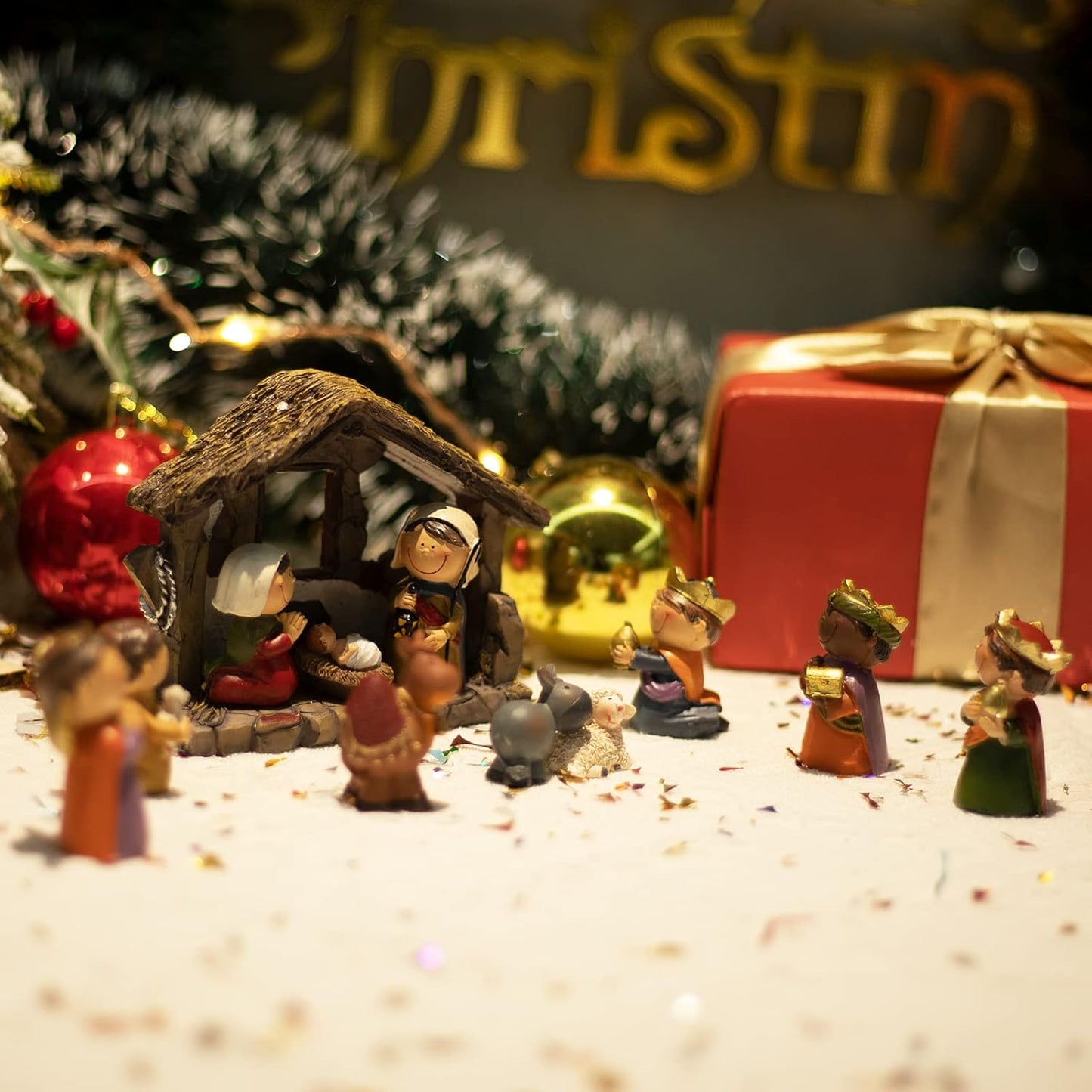 Nativity Figurines Set by Taman - 12 Resin Ornaments for Christmas Tabletop Decor | Holiday Gifts
