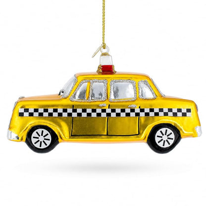 Yellow Taxi Glass Ornament - Handcrafted Christmas Ball by BestPysanky