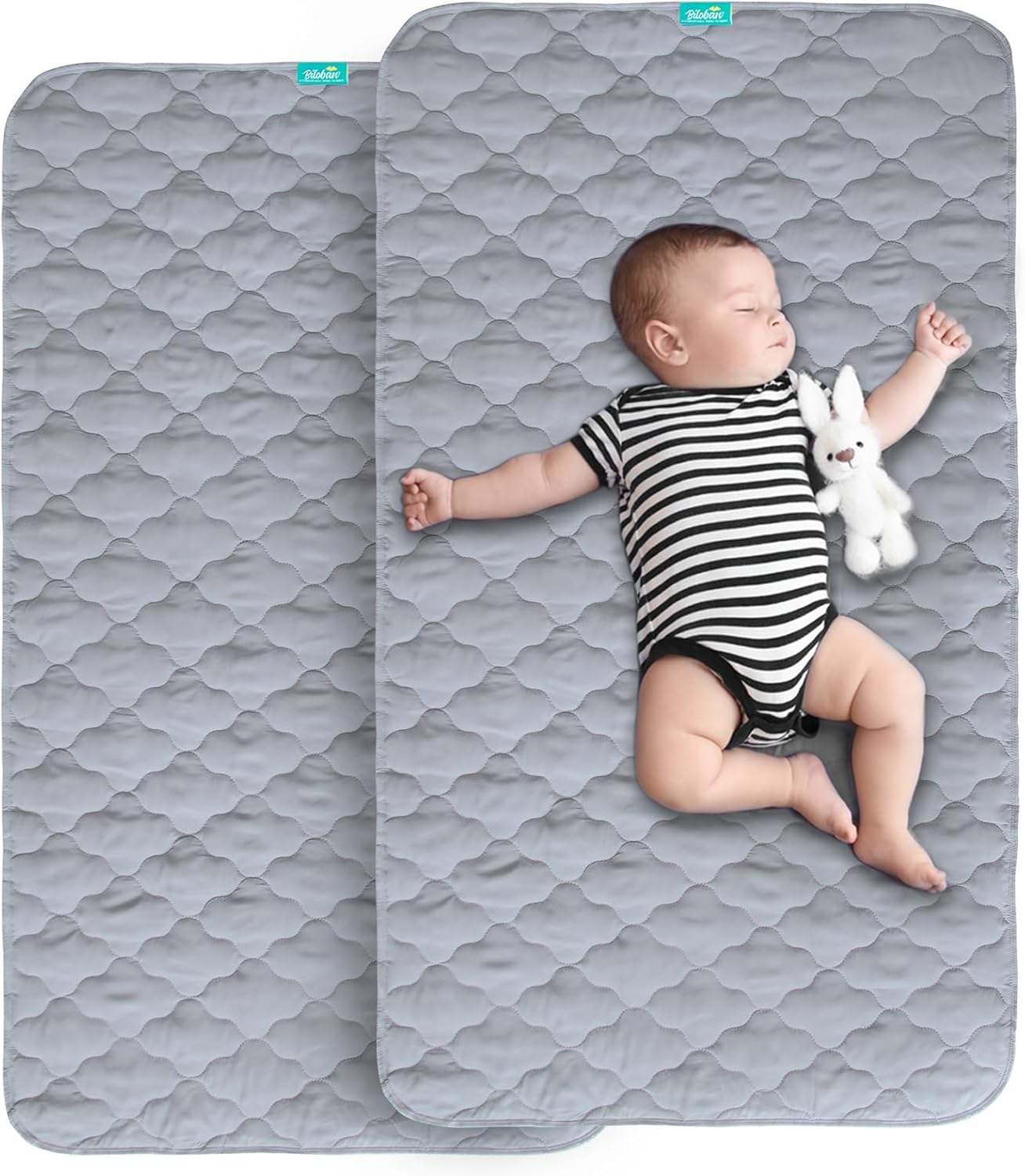 Skiennix Waterproof Crib Mattress Protector Pad - Non-Slip & Absorbent 2 Pack, 28" x 52", Quilted Grey