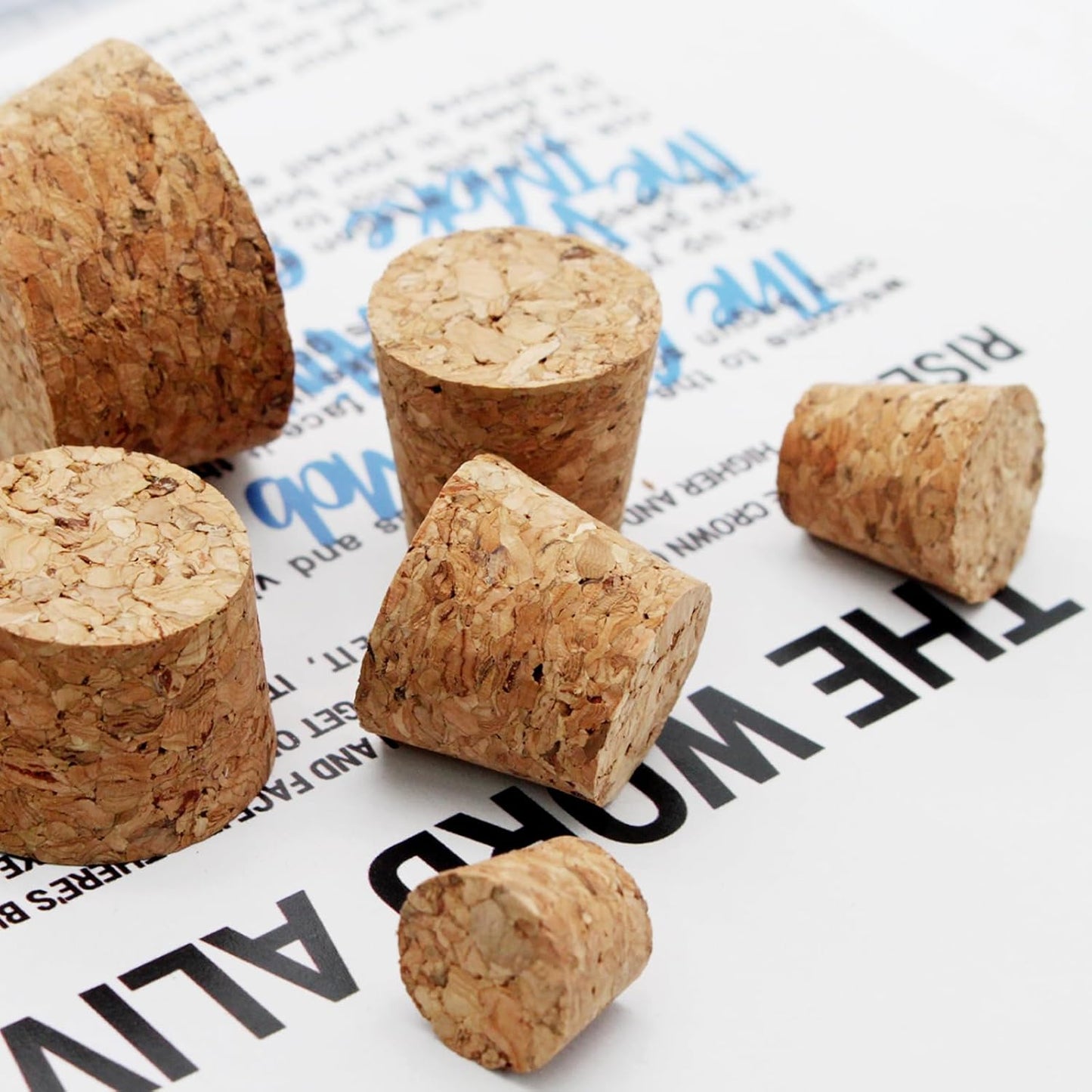 Uenhoy 30 Pcs Soft Wood Corks 6 Size, Wooden Tapered Cork Plugs Wine Bottle Stoppers, Natural Wood Wine Corks Replacement for Wine Beer Bottle Crafts