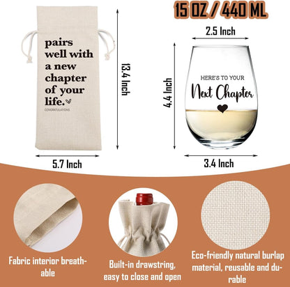 New Chapter Wine Bag Glass Set Farewell Gifts for coworkers Going Away Gift for Friends New Beginning New Business Owner New Job Gifts for Coworker Boss Teacher