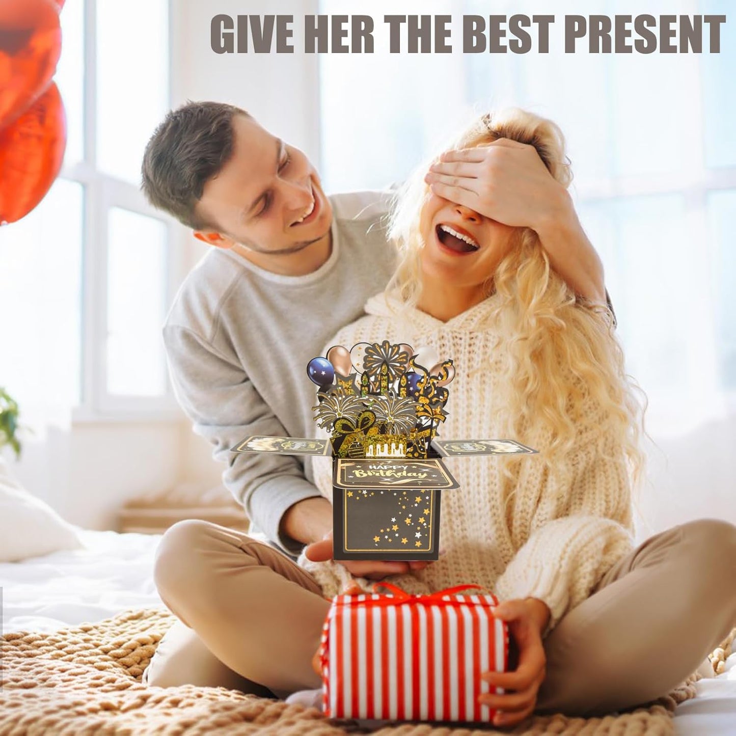 Surprise Pop Up Birthday Cards - Unique 3D Handmade Greeting Card for Adults & Kids | Black