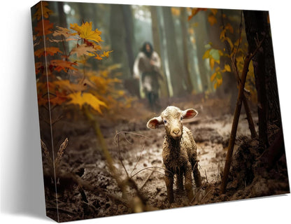 Ploceiny Extra Large Christian Wall Art - Jesus and Lamb Canvas Print | 45" x 30" Home Decor