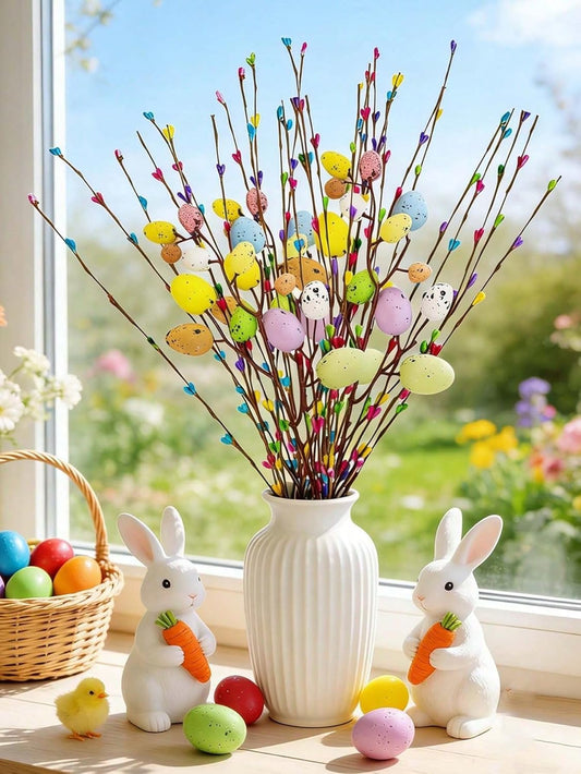 Skiennix 13PCS Artificial Easter Spray Vines - Pastel Eggs & Berries for Spring Decor