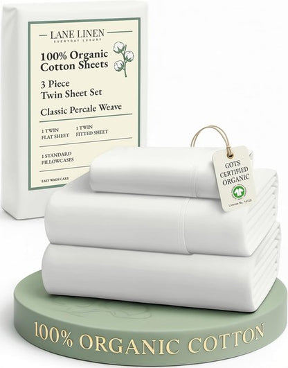 LANE LINEN Twin Bed Sheets Set - 100% Organic Cotton, Hotel Quality, Deep Pockets - Glacier Grey