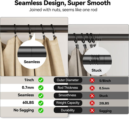 YaFex Heavy Duty Curtain Rods - Adjustable 32-150 Inch, Black Finish with Aluminium Finials | Easy Installation