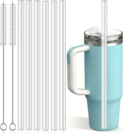 PROOCI 12" Replacement Straws - 6-Pack Food Grade Tritan Plastic for Stanley & Yeti 30oz-40oz Cups | Includes 2 Cleaning Brushes