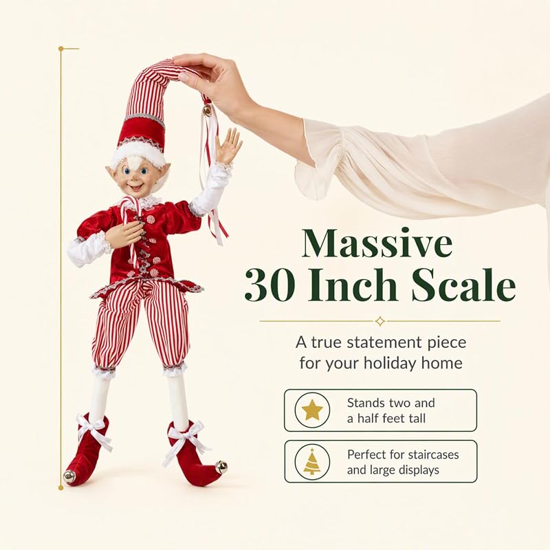Peppermint Parlor 30-Inch Posable Elf Figurines, Assortment of 2