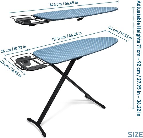 Duwee Deluxe Ironing Board - 17"x46" Full Size with Heat Resistant Cover & Adjustable Height