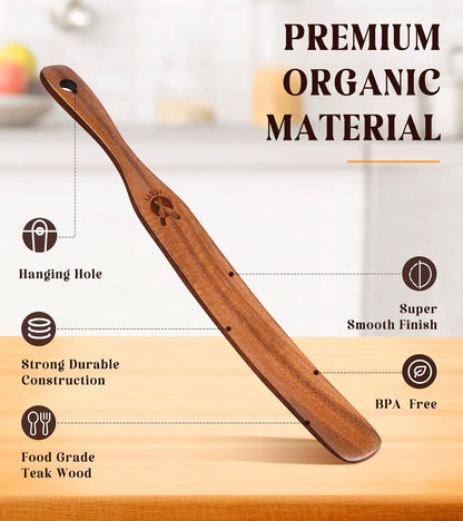 Skiennix Skinny Spurtle - Natural Teak Dough Whisk for Sourdough Starter & Mixing | Kitchen Utensil