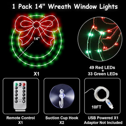 Variation 1: 14-Inch USB Christmas Wreath Window Lights with 8 Modes