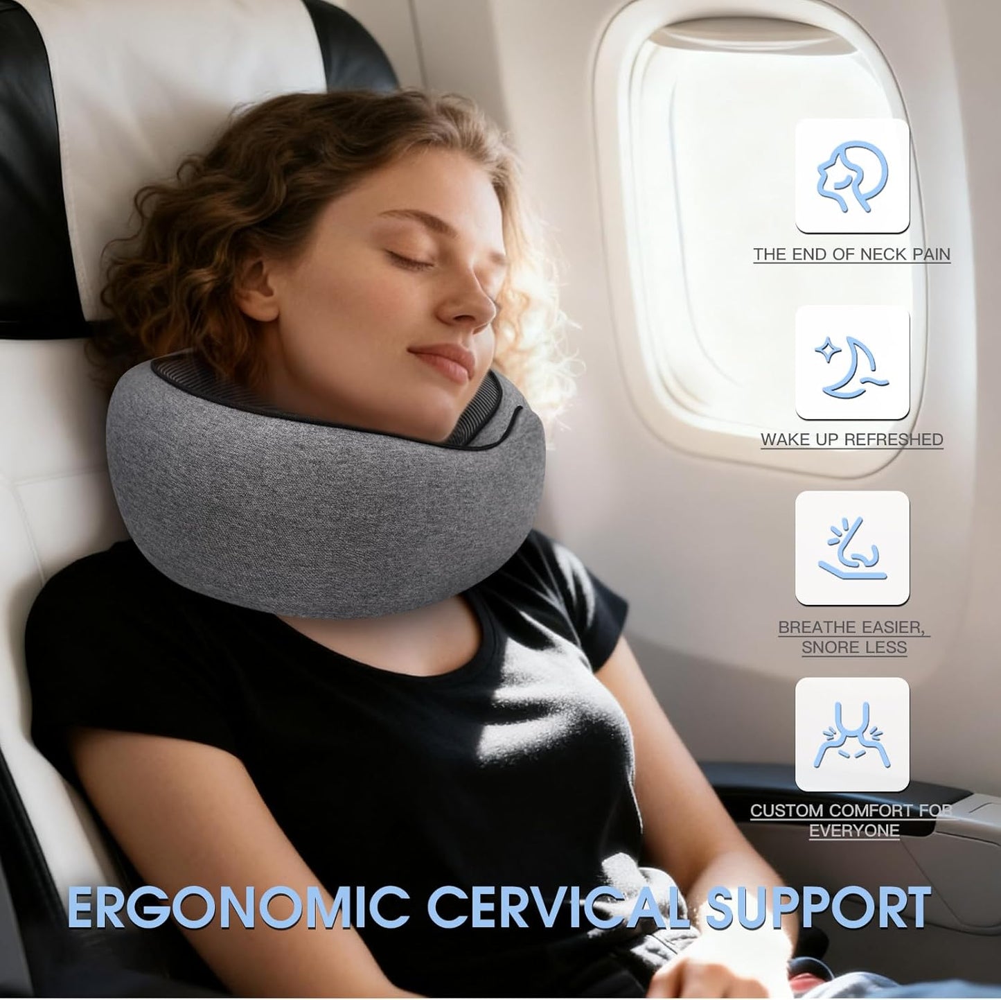 Skiennix Memory Foam Neck Pillow - Ergonomic Travel Comfort for Airplanes & Car Rides | Compact Grey Design