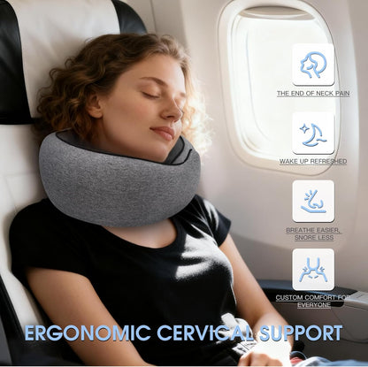 Skiennix Memory Foam Neck Pillow - Ergonomic Travel Comfort for Airplanes & Car Rides | Compact Grey Design