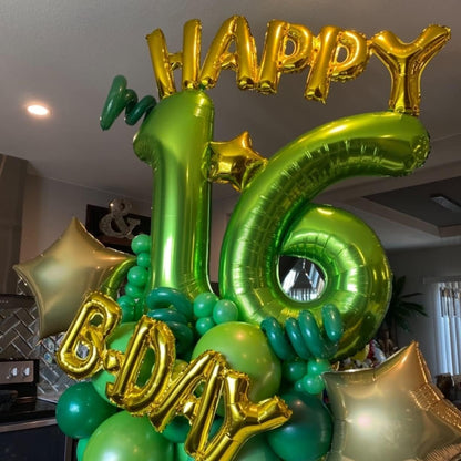 Skiennix Giant Number 7 Balloon - Self-Inflating Foil Helium Decoration for 7th Birthday Party | Green