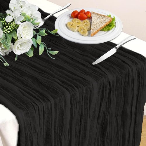 Black Table Runner - 10 Ft Rustic Cheesecloth for Halloween, Weddings & Parties | Perfect for Bridal Showers