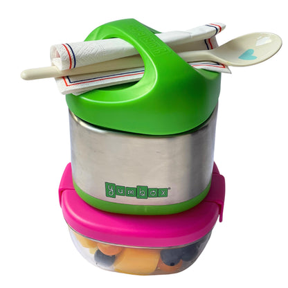 Yumbox Cubi Triple Insulated Stainless Steel Thermal Jar for Hot & Cold Lunches, Kids Size, Easy Open and Carry Handle, Unique Rounded Square Jar and Non-Slip design (Apple Green)
