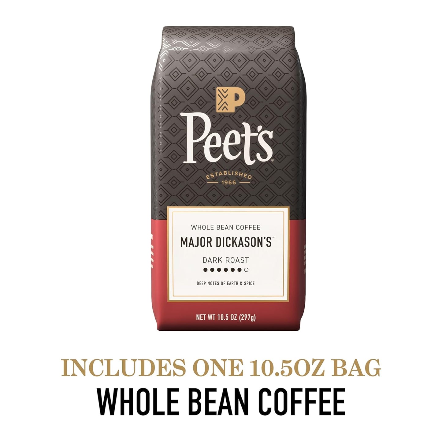 Peet's Coffee Dark Roast Whole Bean Coffee - 100% Arabica Major Dickason's Blend, 10.5 Ounce Bag