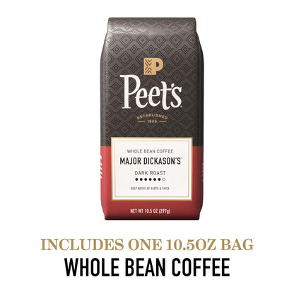 Peet's Coffee Dark Roast Whole Bean Coffee - 100% Arabica Major Dickason's Blend, 10.5 Ounce Bag