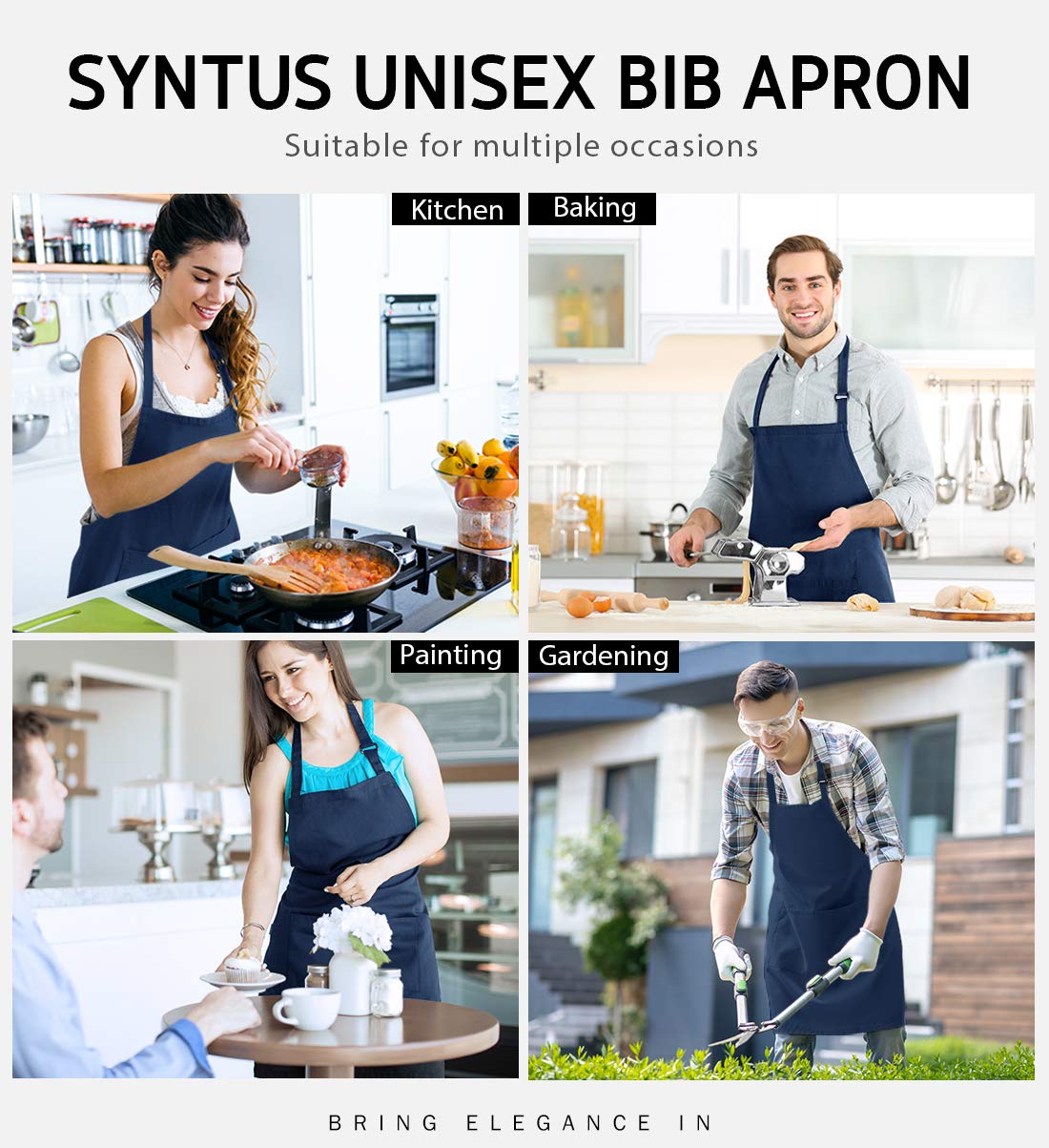 Syntus 2 Pack Adjustable Bib Apron Waterdrop Resistant with 2 Pockets Cooking Kitchen Aprons for BBQ Drawing, Women Men Chef, Nautical Blue