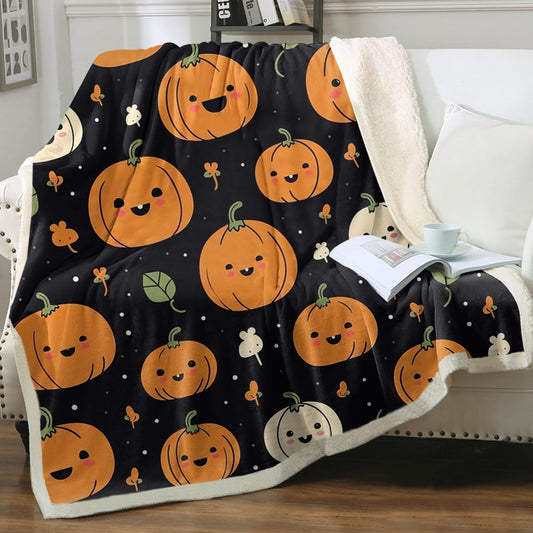 Sleepwish Girly Halloween Blanket Jack-o-lantern Pumpkin Face Throw Blankets Kids Girls Halloween Black Orange Fleece Blankets Funny Halloween Festival Teen Adults Gift (Throw 50"x60")