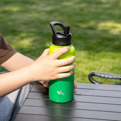 Skiennix 18 Oz Insulated Stainless Steel Water Bottle - Durable Sport Design with 3 Lids | Bamboo Grove