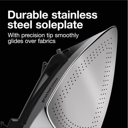 Proctor Silex Steam Iron - 1500 Watts with Stainless Steel Soleplate & 8’ Retractable Cord | Gray & Black