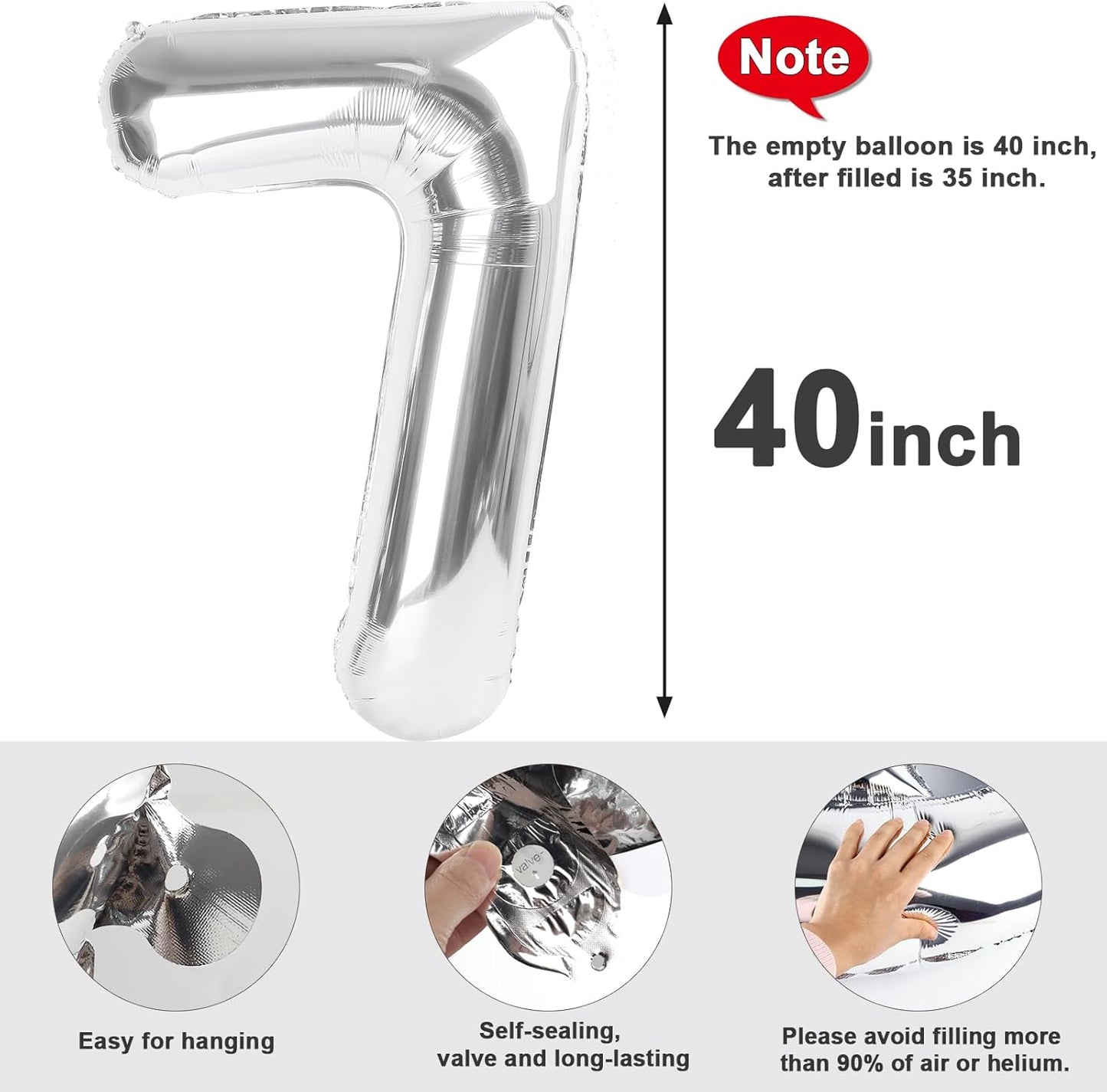 40 Inch Silver Number 7 Balloon | Perfect for 7th Birthdays, Engagements & Graduations