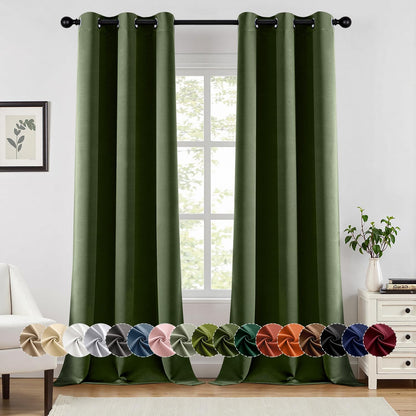 MIULEE Olive Green Blackout Curtains - Thermal Insulated Room Darkening Drapes | 96 Inches Long, 2 Panels