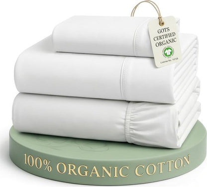LANE LINEN 100% Organic Cotton Twin Sheets Set - Soft & Breathable Percale Bedding for Dorm Room | White 3-Piece Set