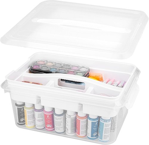 CraftGenes Craft Storage Box - 20 QT Clear Plastic Organizer with Removable Tray & Lids | Ideal for Crafts, Tools, Puzzles