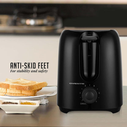 OVENTE Electric Toaster - 6-Shade Browning Selector, Compact Design, Removable Crumb Tray, 700W Power