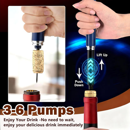 Wine Bottle Opener with Foil Cutter - NUCOKRS Air Pump Aeropop Corkscrew, Pen Style Opens in 3-7 Pumps, Effortless & No Damage to Cork, Compact Gift for Wine Lovers (Blue)