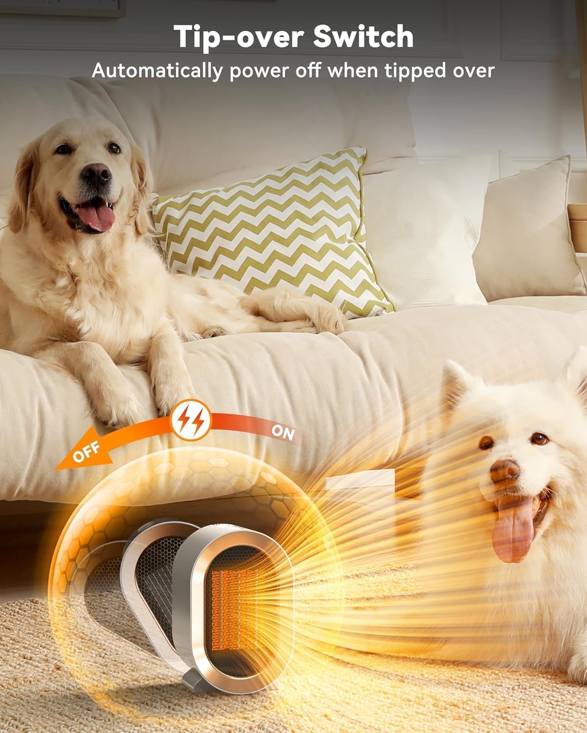 QQT Space Heater - Corded Portable PTC Ceramic Heater for Indoor Use | Quiet & Energy-Saving, White