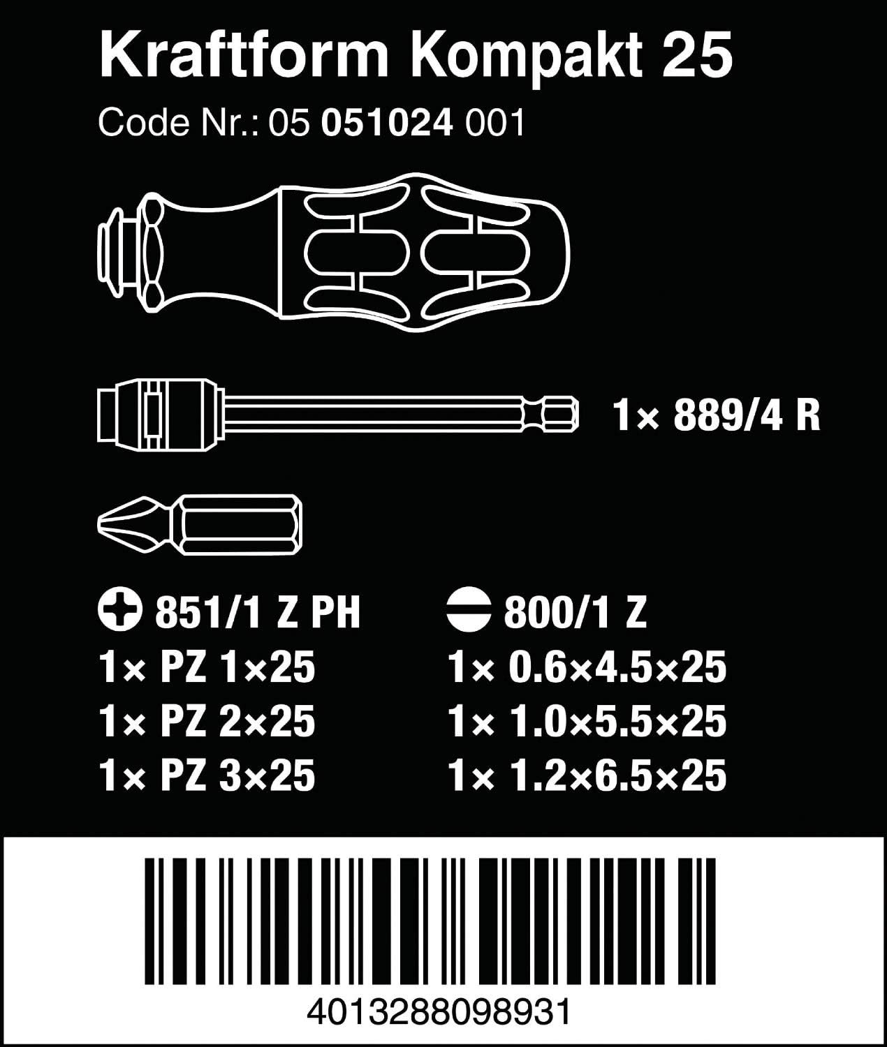 Wera KK25 Driver Bit Set - Premium Replacement Bits for Precision Work | 25-Piece Set
